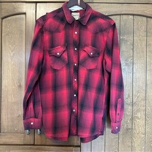Roebuck & Co Plaid VINTAGE flannel Western pearl snap Shirt Men's Large